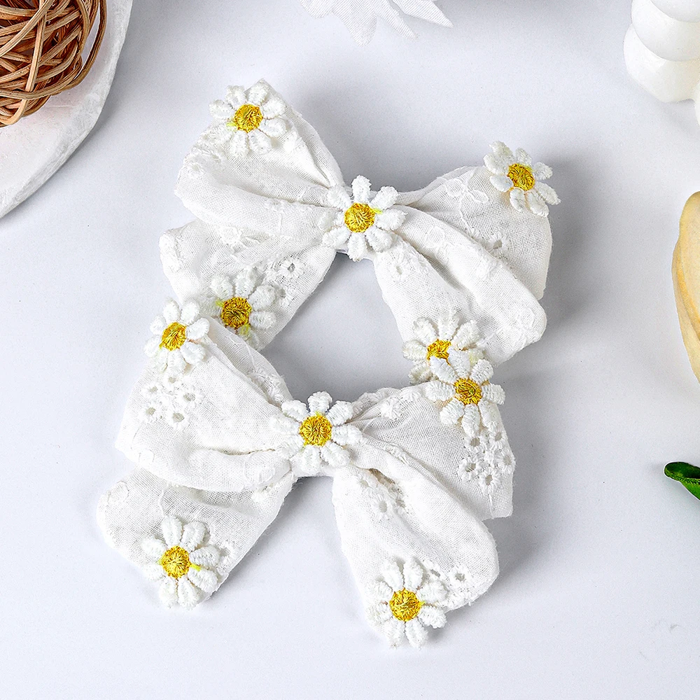 2Pcs Pink Flower Hair Clip Sweet Handmade 100% Cotton Ribbon Floral Bow Hairpin For Girl Children Baby Accessories Kids Headwear
