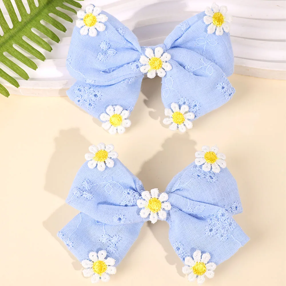 2Pcs Pink Flower Hair Clip Sweet Handmade 100% Cotton Ribbon Floral Bow Hairpin For Girl Children Baby Accessories Kids Headwear