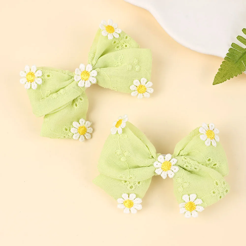 2Pcs Pink Flower Hair Clip Sweet Handmade 100% Cotton Ribbon Floral Bow Hairpin For Girl Children Baby Accessories Kids Headwear