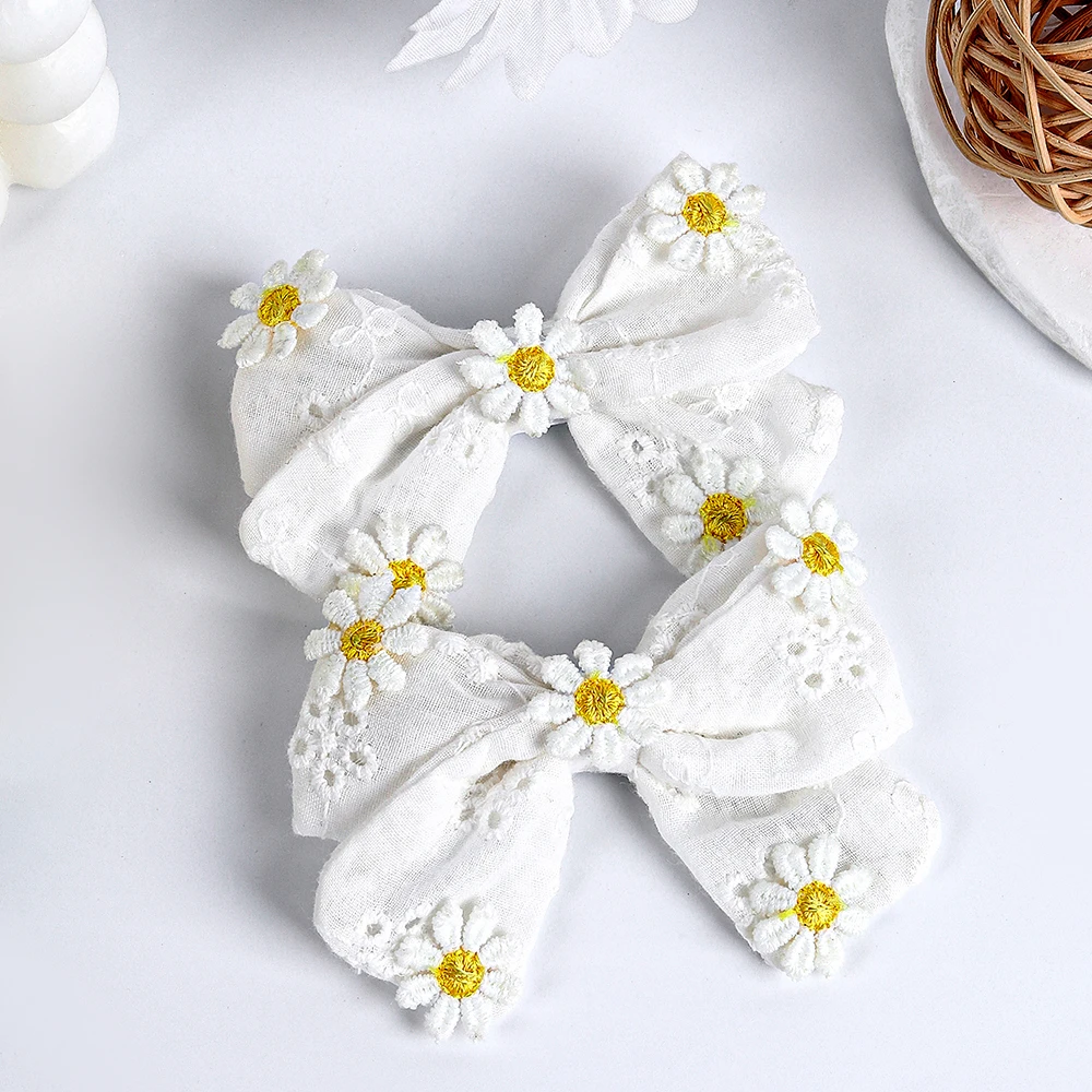2Pcs Pink Flower Hair Clip Sweet Handmade 100% Cotton Ribbon Floral Bow Hairpin For Girl Children Baby Accessories Kids Headwear