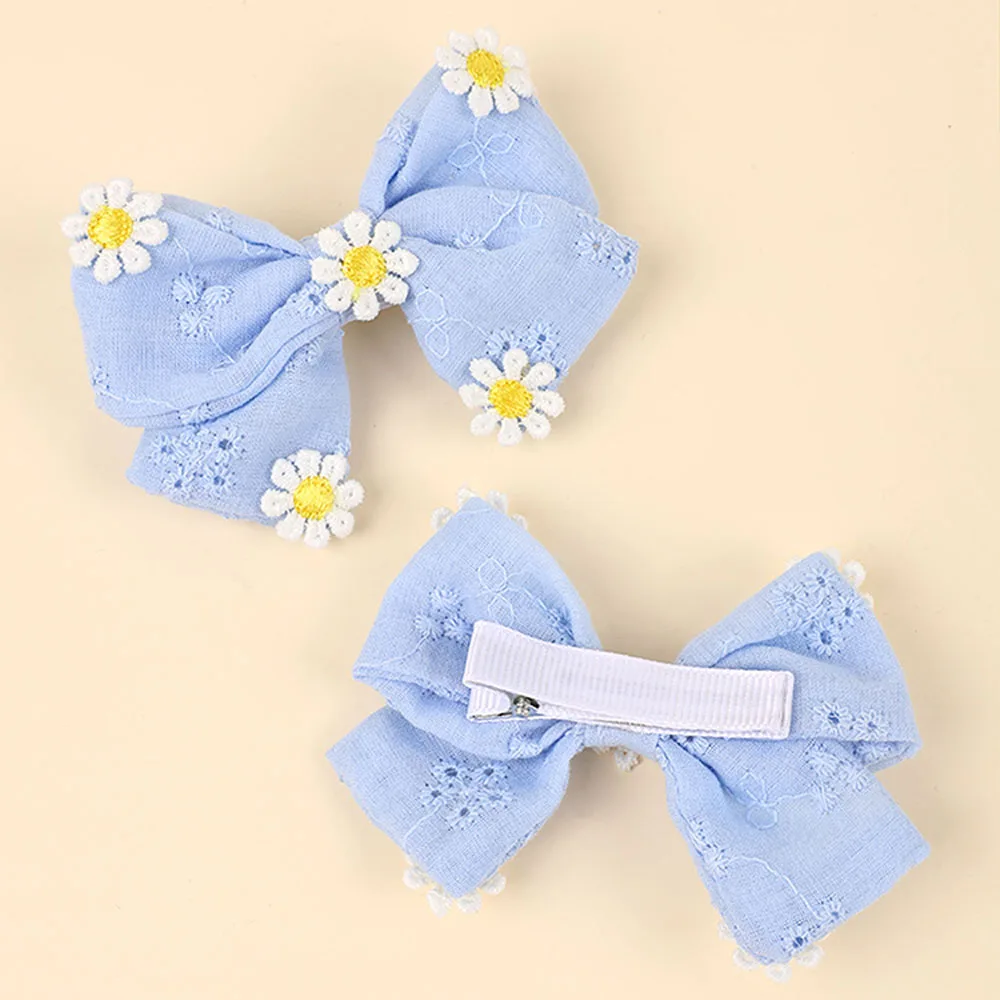 2Pcs Pink Flower Hair Clip Sweet Handmade 100% Cotton Ribbon Floral Bow Hairpin For Girl Children Baby Accessories Kids Headwear