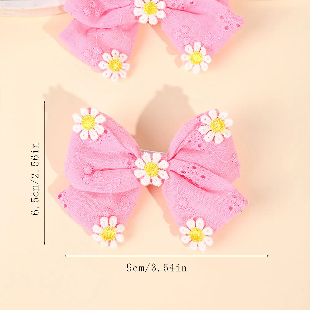 2Pcs Pink Flower Hair Clip Sweet Handmade 100% Cotton Ribbon Floral Bow Hairpin For Girl Children Baby Accessories Kids Headwear