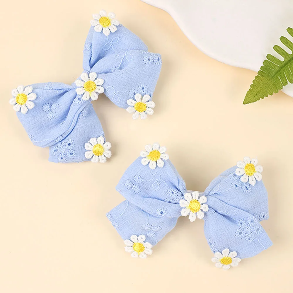 2Pcs Pink Flower Hair Clip Sweet Handmade 100% Cotton Ribbon Floral Bow Hairpin For Girl Children Baby Accessories Kids Headwear