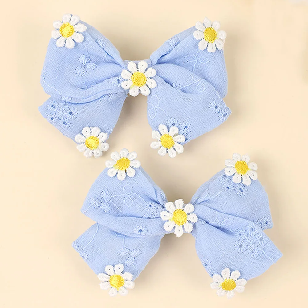 2Pcs Pink Flower Hair Clip Sweet Handmade 100% Cotton Ribbon Floral Bow Hairpin For Girl Children Baby Accessories Kids Headwear