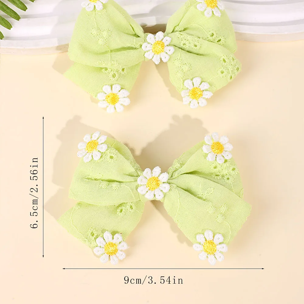 2Pcs Pink Flower Hair Clip Sweet Handmade 100% Cotton Ribbon Floral Bow Hairpin For Girl Children Baby Accessories Kids Headwear