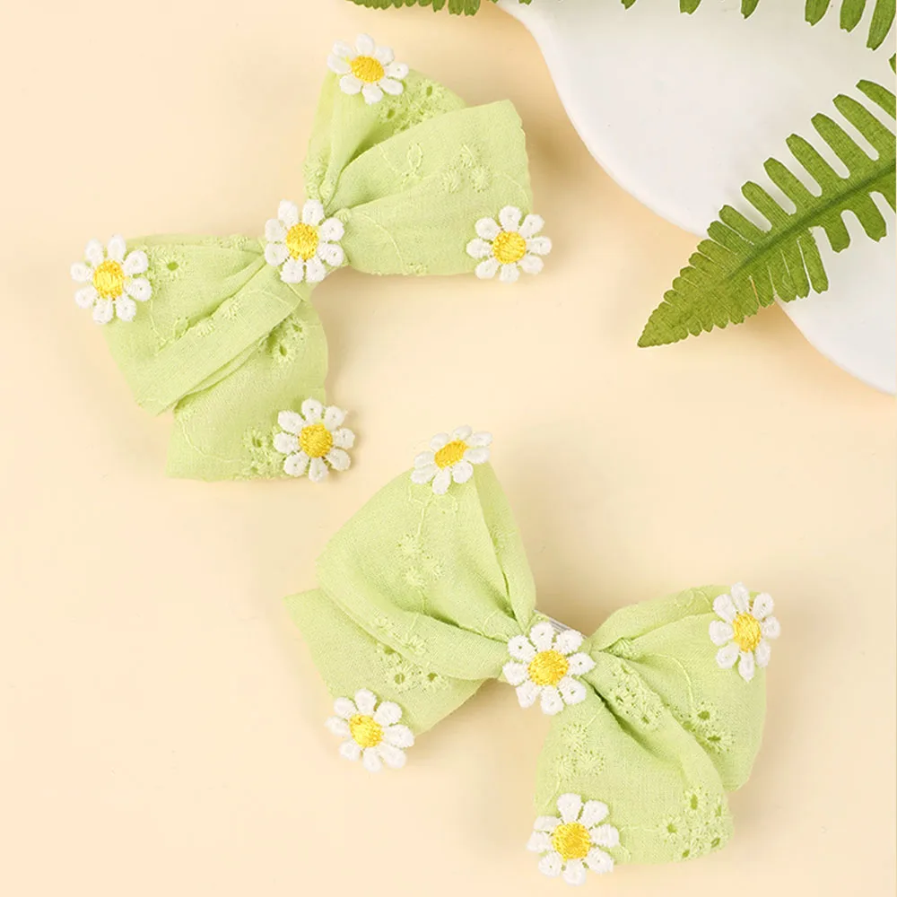 2Pcs Pink Flower Hair Clip Sweet Handmade 100% Cotton Ribbon Floral Bow Hairpin For Girl Children Baby Accessories Kids Headwear