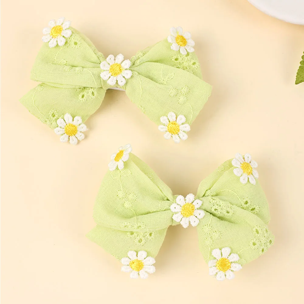 2Pcs Pink Flower Hair Clip Sweet Handmade 100% Cotton Ribbon Floral Bow Hairpin For Girl Children Baby Accessories Kids Headwear