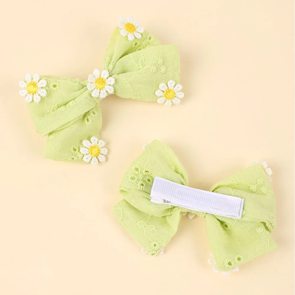 2Pcs Pink Flower Hair Clip Sweet Handmade 100% Cotton Ribbon Floral Bow Hairpin For Girl Children Baby Accessories Kids Headwear