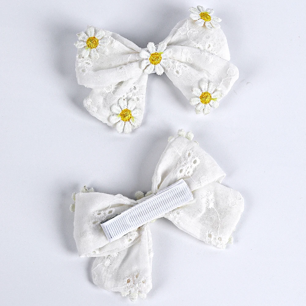 2Pcs Pink Flower Hair Clip Sweet Handmade 100% Cotton Ribbon Floral Bow Hairpin For Girl Children Baby Accessories Kids Headwear