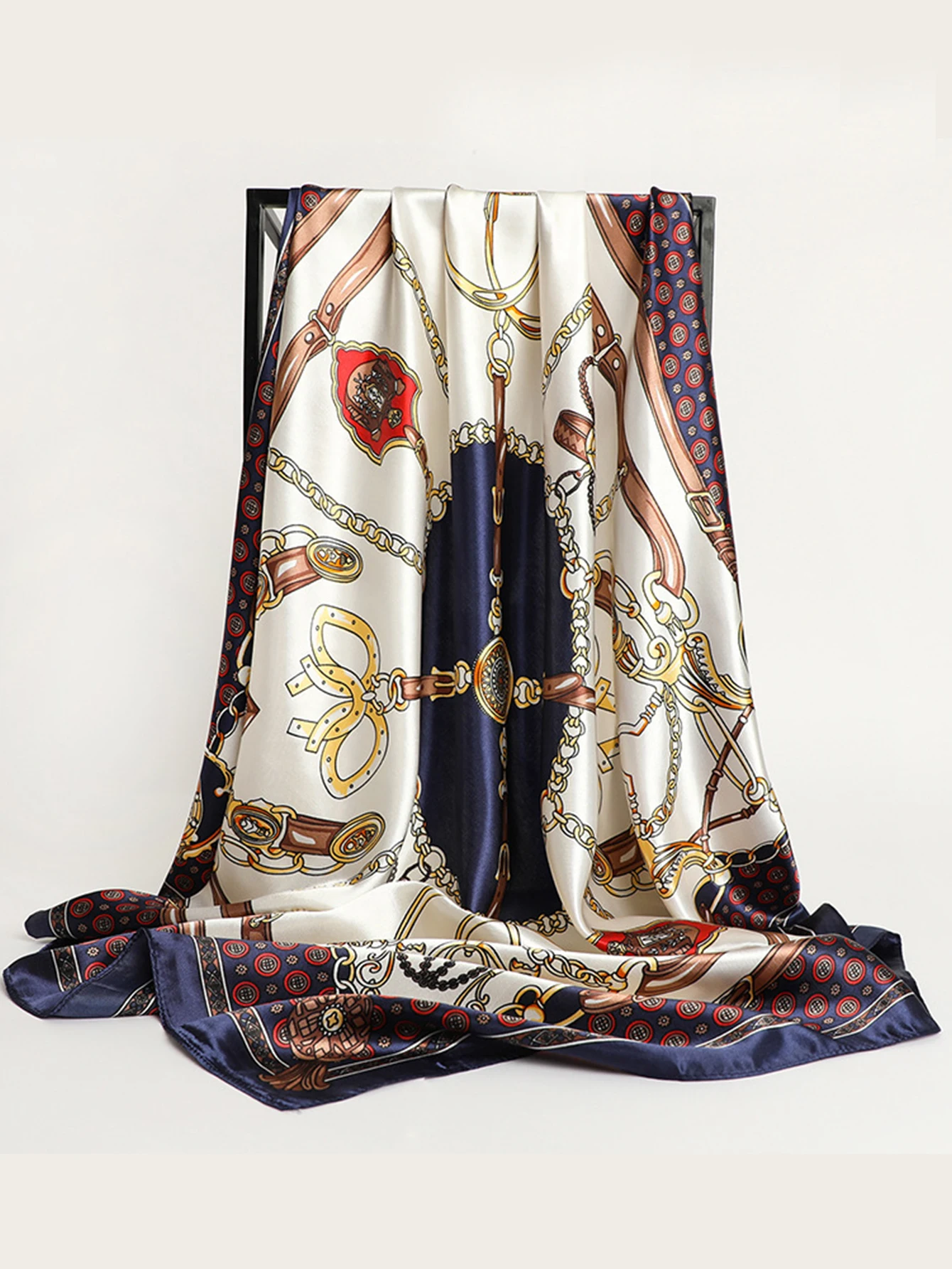 Fashion 90cm Square Silk Scarves Women Hijab Satin Print Kerchief Femme Head Scarf Foulard Bandana Beach Pareo Shawl Wrap Hijab