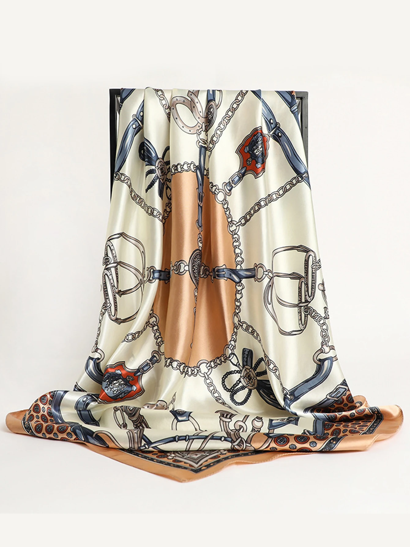 Fashion 90cm Square Silk Scarves Women Hijab Satin Print Kerchief Femme Head Scarf Foulard Bandana Beach Pareo Shawl Wrap Hijab