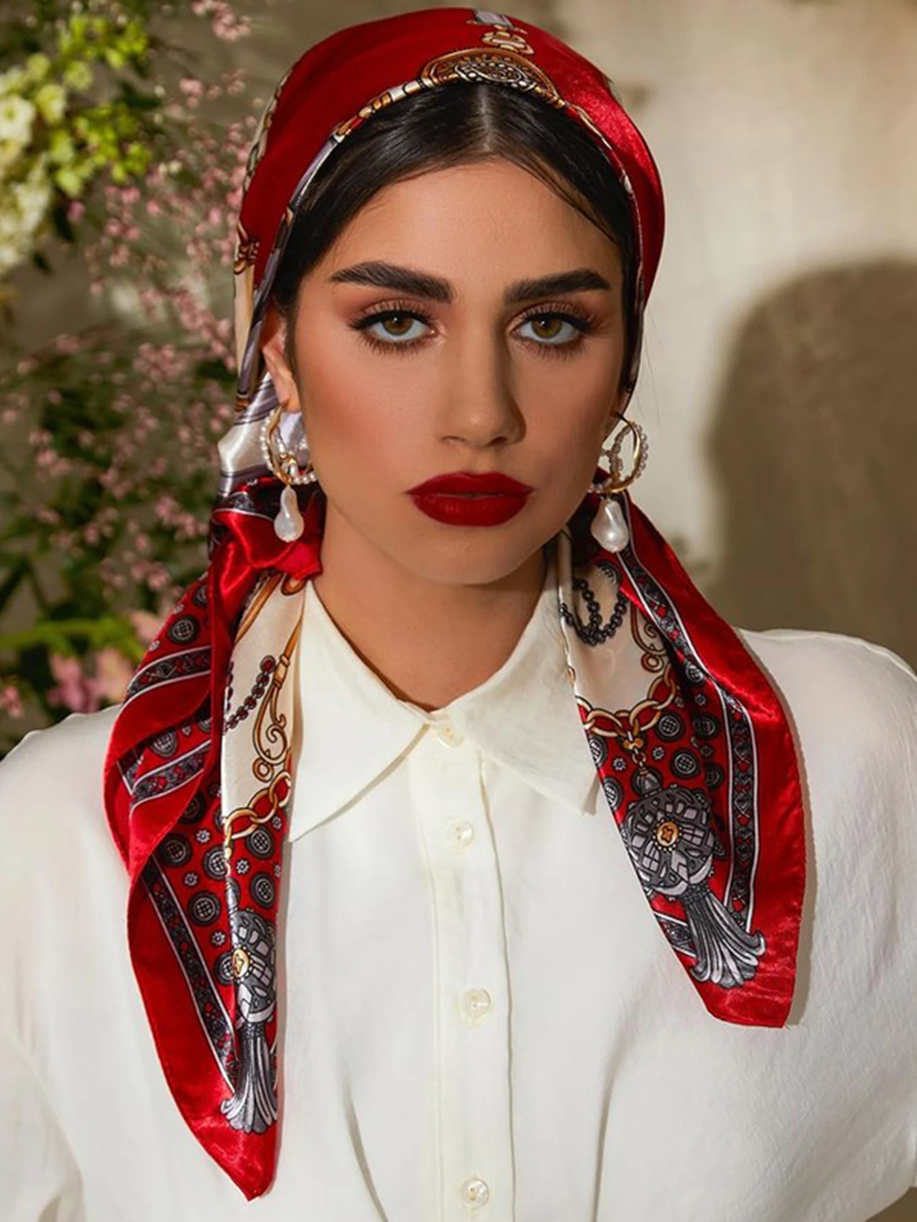 Fashion 90cm Square Silk Scarves Women Hijab Satin Print Kerchief Femme Head Scarf Foulard Bandana Beach Pareo Shawl Wrap Hijab