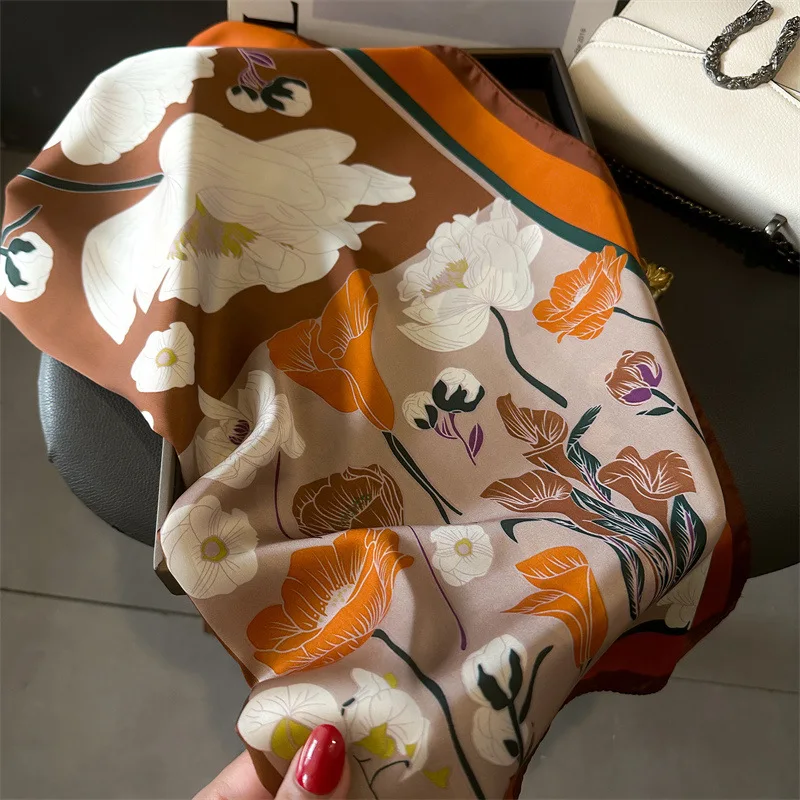 Scarf For Women Fashion Flower Print Neckerchief Luxury Bandanna Breathable Square Scarf Spring/Sunmmer Headband Hijab Scarves