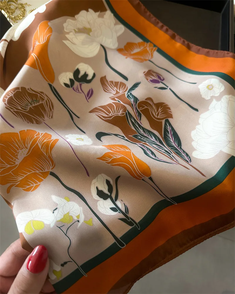 Scarf For Women Fashion Flower Print Neckerchief Luxury Bandanna Breathable Square Scarf Spring/Sunmmer Headband Hijab Scarves