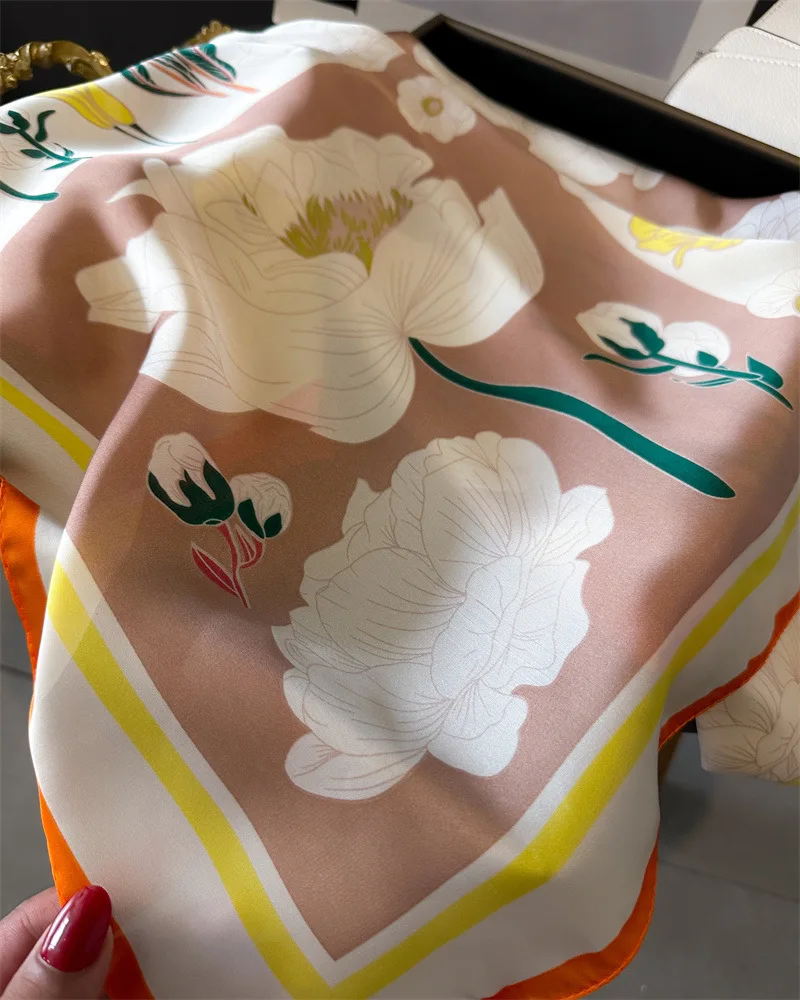 Scarf For Women Fashion Flower Print Neckerchief Luxury Bandanna Breathable Square Scarf Spring/Sunmmer Headband Hijab Scarves