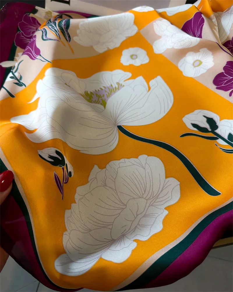 Scarf For Women Fashion Flower Print Neckerchief Luxury Bandanna Breathable Square Scarf Spring/Sunmmer Headband Hijab Scarves