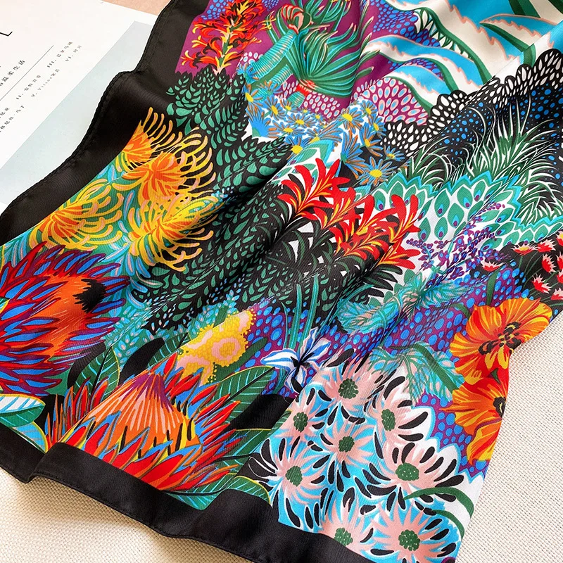 Luxury Brand Square Silk Scarf Women Satin Print Hijab Scarves Muslim Pareo Bandana Female Shawl Wrap Headband Foulard 90*90cm