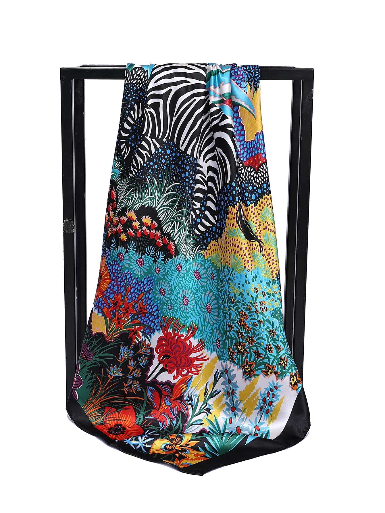 Luxury Brand Square Silk Scarf Women Satin Print Hijab Scarves Muslim Pareo Bandana Female Shawl Wrap Headband Foulard 90*90cm