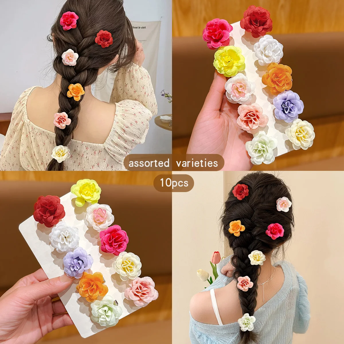 10 Sweet and Cute Colorful Random Flower Hair Clips for Daily Use Hair Accessories