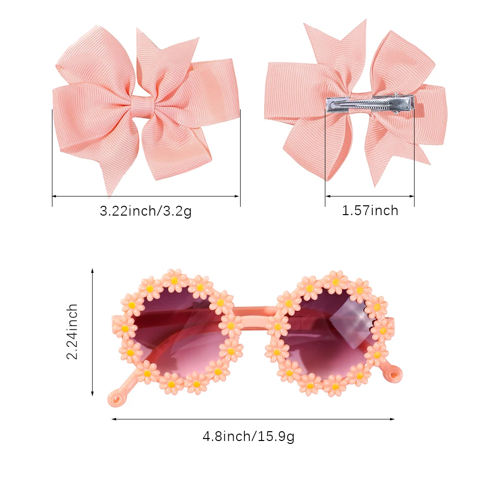 3Pcs/set Cute Girl Bow Hairclips Retro Flower Sunglasses for Kids Printing Handmade Hairgripes Kids Headwear Glasses Accessories