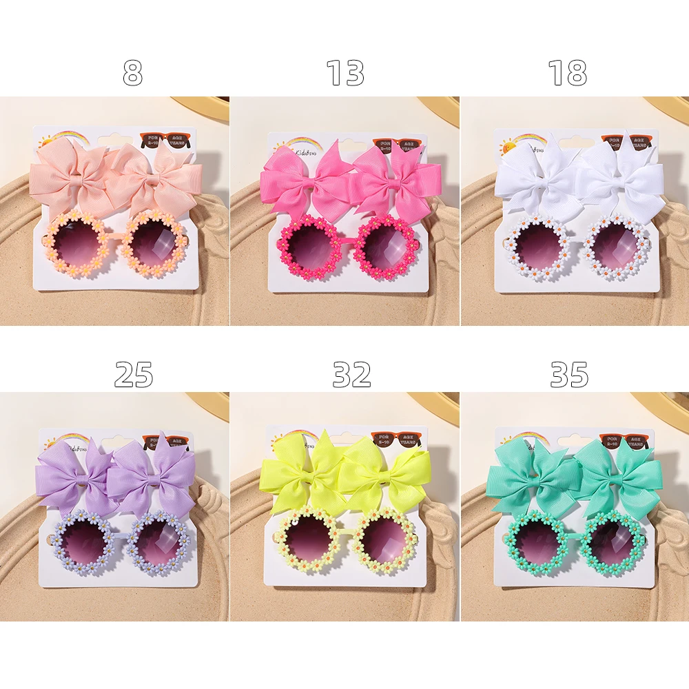 3Pcs/set Cute Girl Bow Hairclips Retro Flower Sunglasses for Kids Printing Handmade Hairgripes Kids Headwear Glasses Accessories