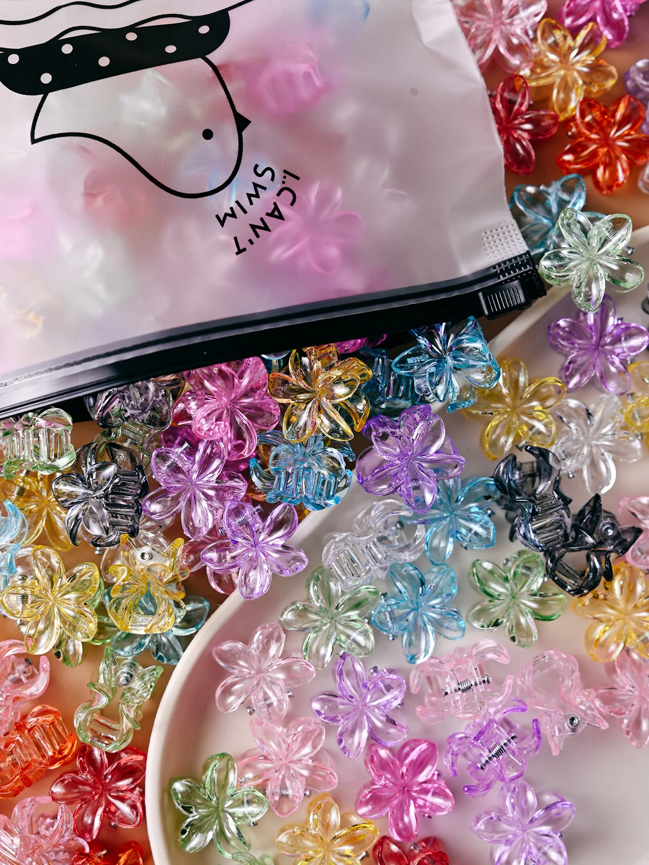 10pcs Girs Cute Colorful Transparent Flower Small Hair Claw Clip Lovely Hair Bang Side Clips Hairpin Barrette Hair Accessories