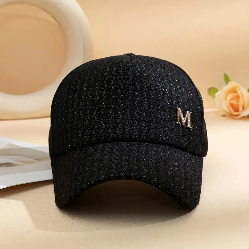 Letter M Decor Baseball Cap Trendy Solid Color Mesh Hats Lightweight Breathable Trucker Hats For Women Daily Use Spring & Summer