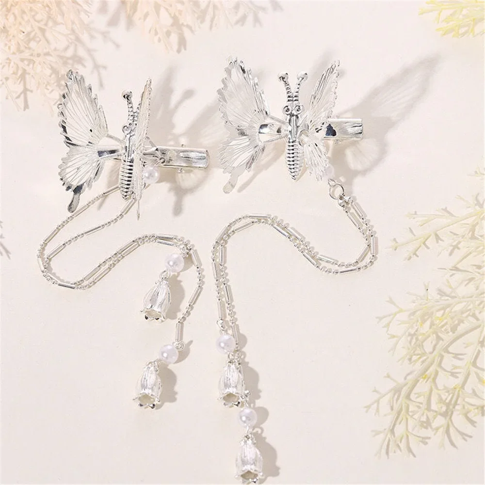 2pcs/set Women Butterfly Hairpin Vintage Elegant Tassel Hair Clip Moving for Girls Bangs Side Clip Trembling Hairpin Headdress