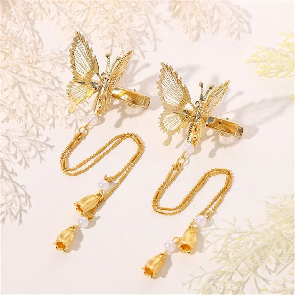 2pcs/set Women Butterfly Hairpin Vintage Elegant Tassel Hair Clip Moving for Girls Bangs Side Clip Trembling Hairpin Headdress
