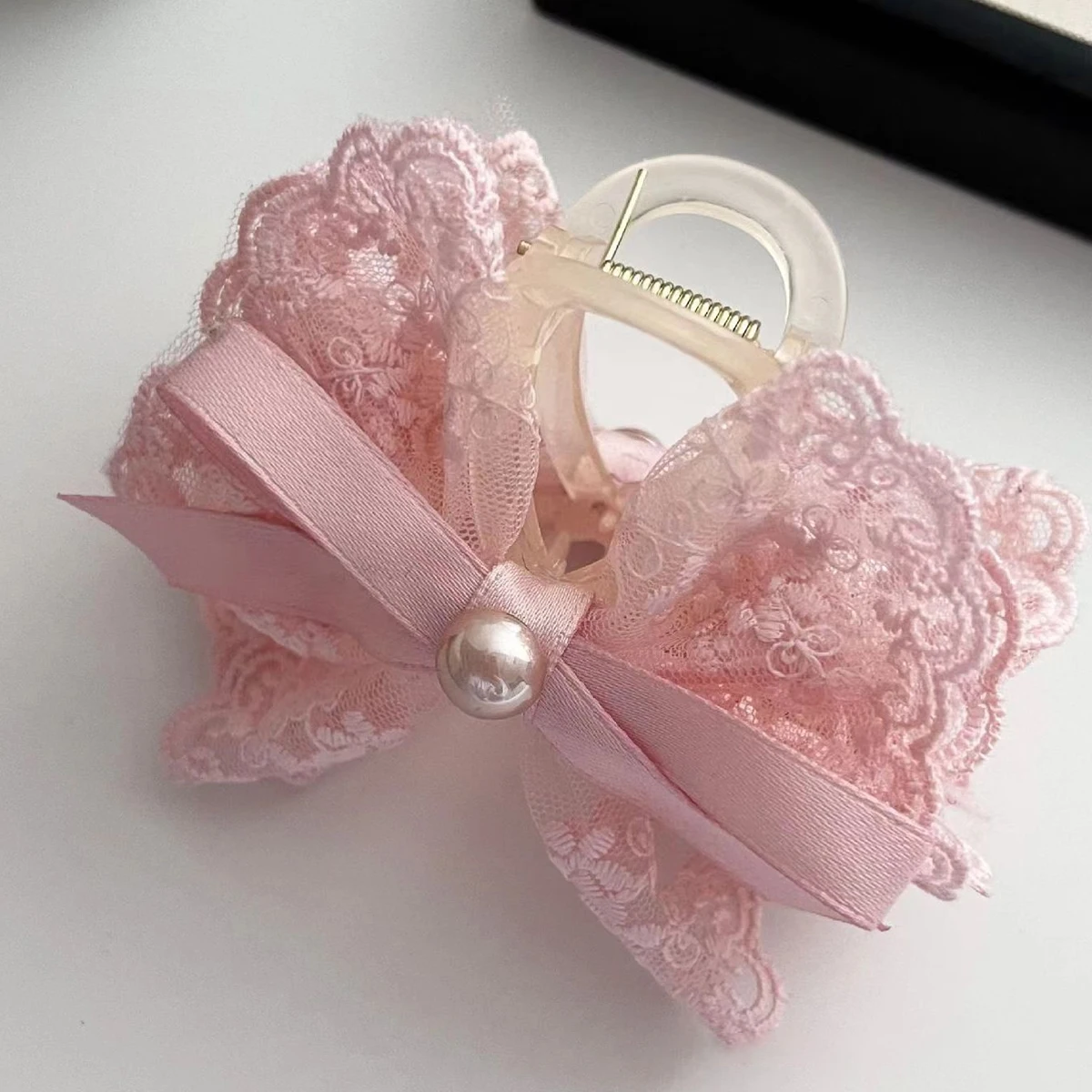 1pc French Super Fairy Lace Bow Hairpin Princess Hair Grab, Half Tie Hairpin Hair Shark Clip on the Back of the Head