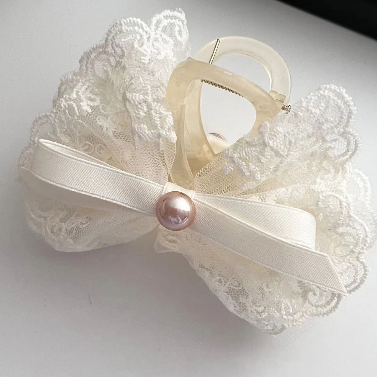 1pc French Super Fairy Lace Bow Hairpin Princess Hair Grab, Half Tie Hairpin Hair Shark Clip on the Back of the Head