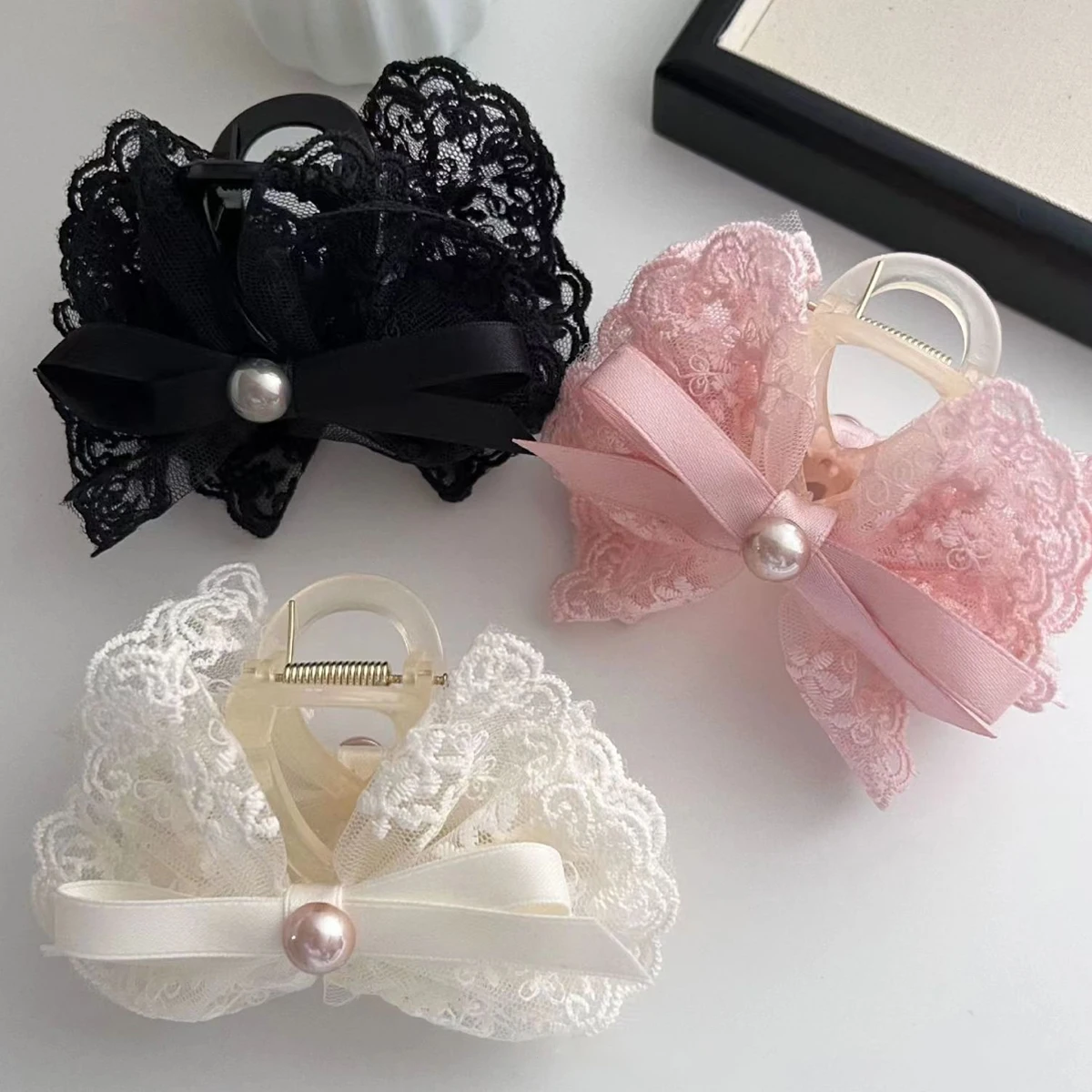 1pc French Super Fairy Lace Bow Hairpin Princess Hair Grab, Half Tie Hairpin Hair Shark Clip on the Back of the Head