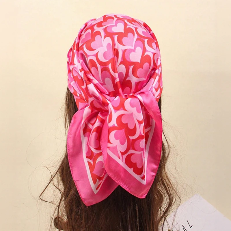 Luxury Silk Feeling Square Scarf Women 2024 Print Satin Neckerchief Spring Hair Band Foulard Bandana Echarpe Tie Shawl Wraps