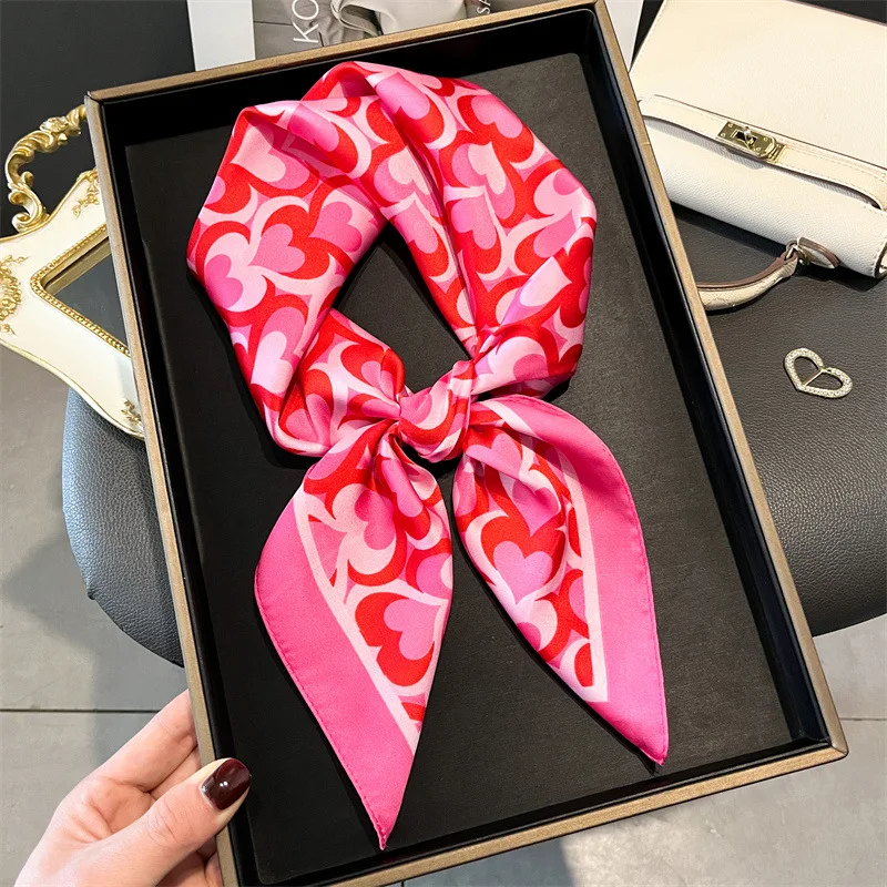 Luxury Silk Feeling Square Scarf Women 2024 Print Satin Neckerchief Spring Hair Band Foulard Bandana Echarpe Tie Shawl Wraps