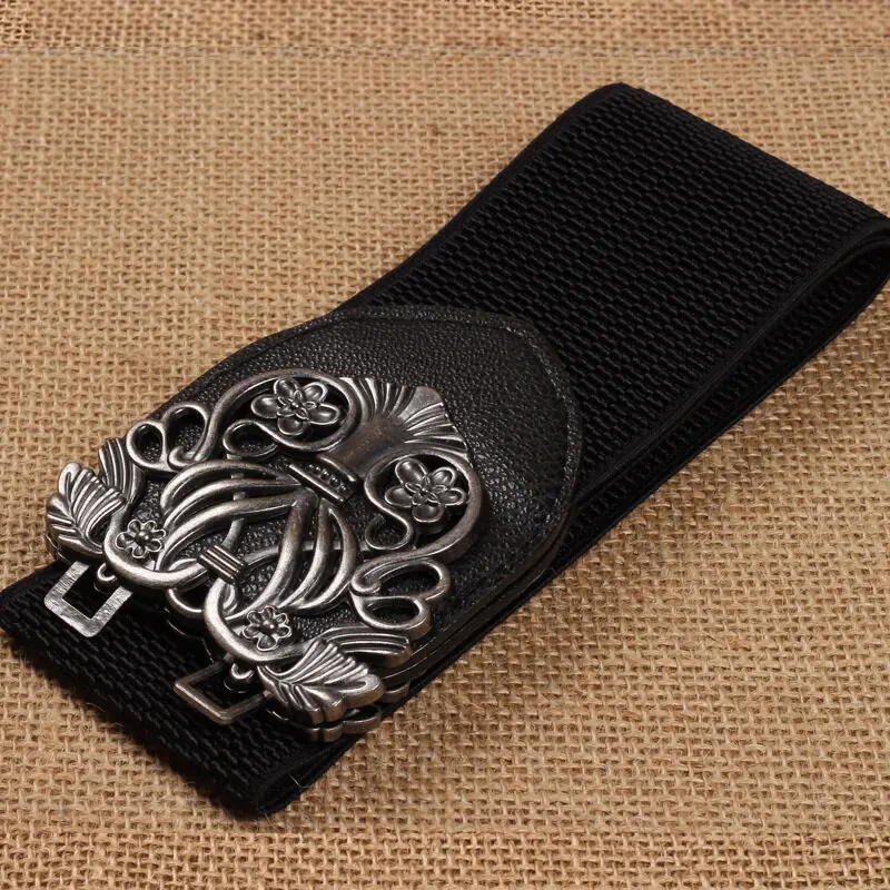 Ladies Wide Belt Vintage Buckle Waist Belt Women Elastic Stretch Corset Waistband PU Leather Dress Coat Decorative Belt