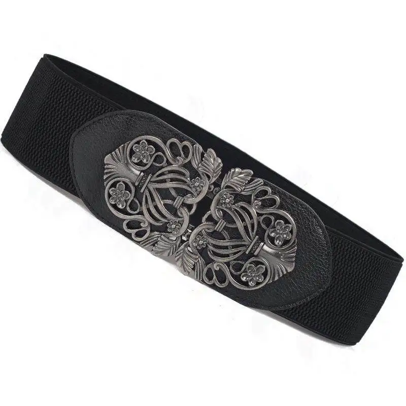 Ladies Wide Belt Vintage Buckle Waist Belt Women Elastic Stretch Corset Waistband PU Leather Dress Coat Decorative Belt