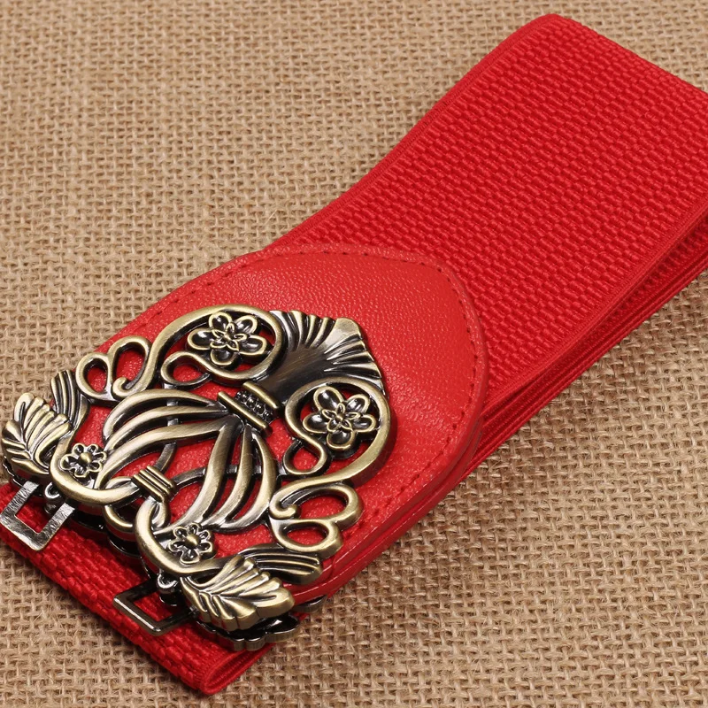Ladies Wide Belt Vintage Buckle Waist Belt Women Elastic Stretch Corset Waistband PU Leather Dress Coat Decorative Belt
