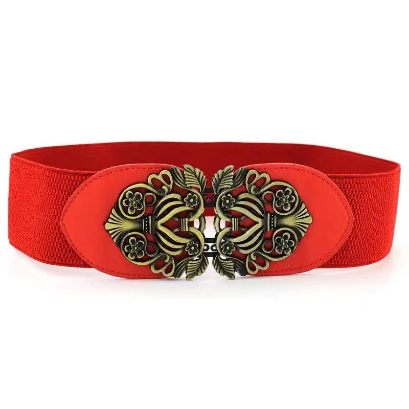 Ladies Wide Belt Vintage Buckle Waist Belt Women Elastic Stretch Corset Waistband PU Leather Dress Coat Decorative Belt