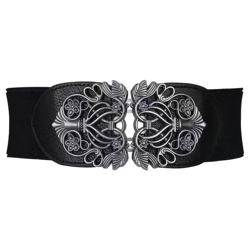 Ladies Wide Belt Vintage Buckle Waist Belt Women Elastic Stretch Corset Waistband PU Leather Dress Coat Decorative Belt
