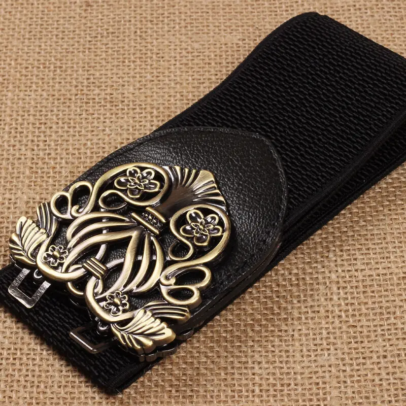 Ladies Wide Belt Vintage Buckle Waist Belt Women Elastic Stretch Corset Waistband PU Leather Dress Coat Decorative Belt