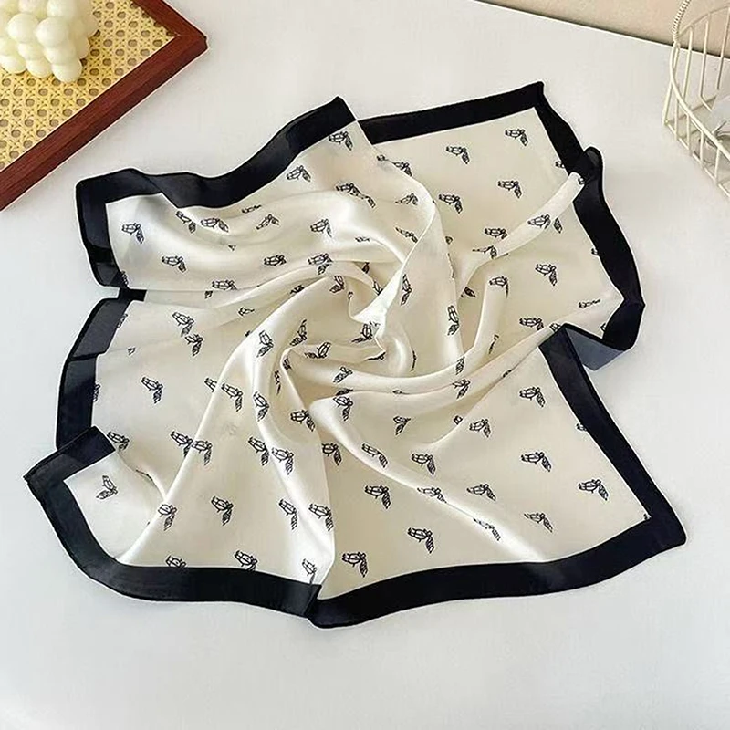 Luxury Fashion 70cm Satin Square Silk Scarf For Women Hair Hand Neckerchief Wrist Hijab Wraps Lady Shawl Ribbon Bandana