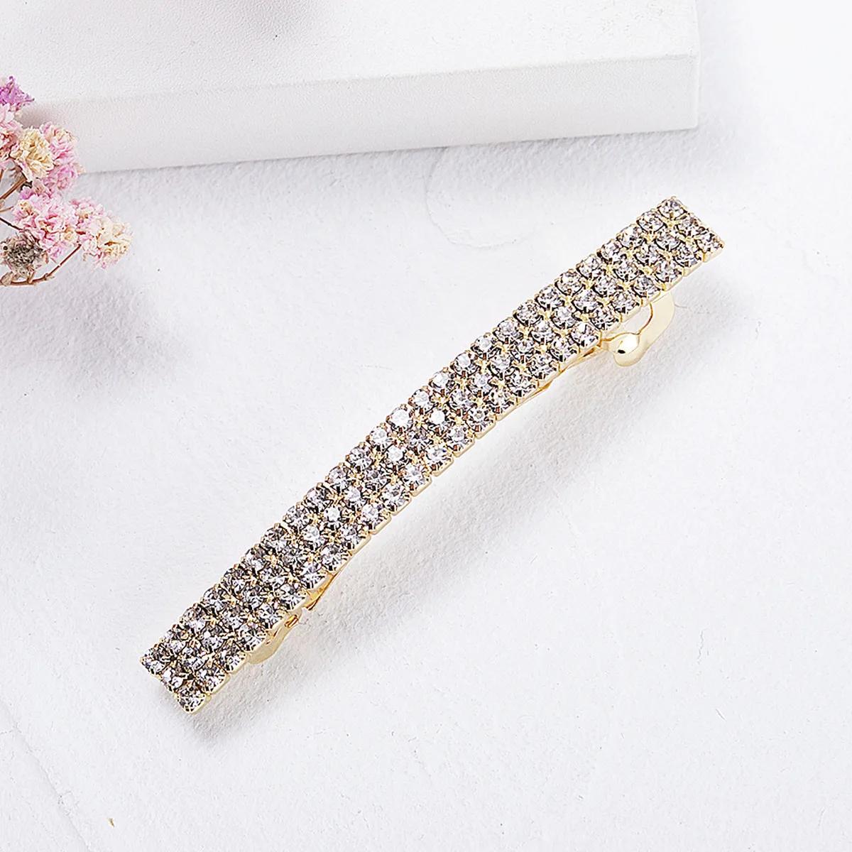 European and American new rhinestone spring clamp rhinestone disc hair luxury high-end spring ponytail clip