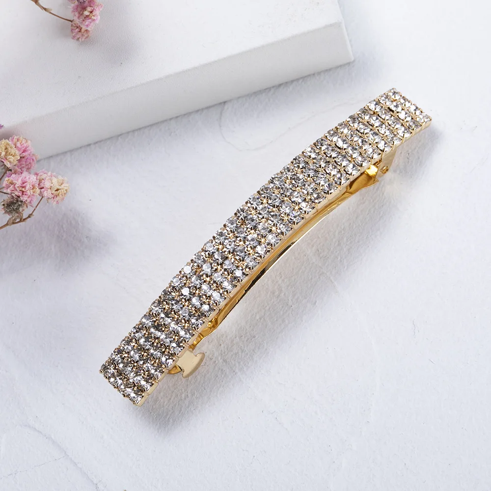 European and American new rhinestone spring clamp rhinestone disc hair luxury high-end spring ponytail clip