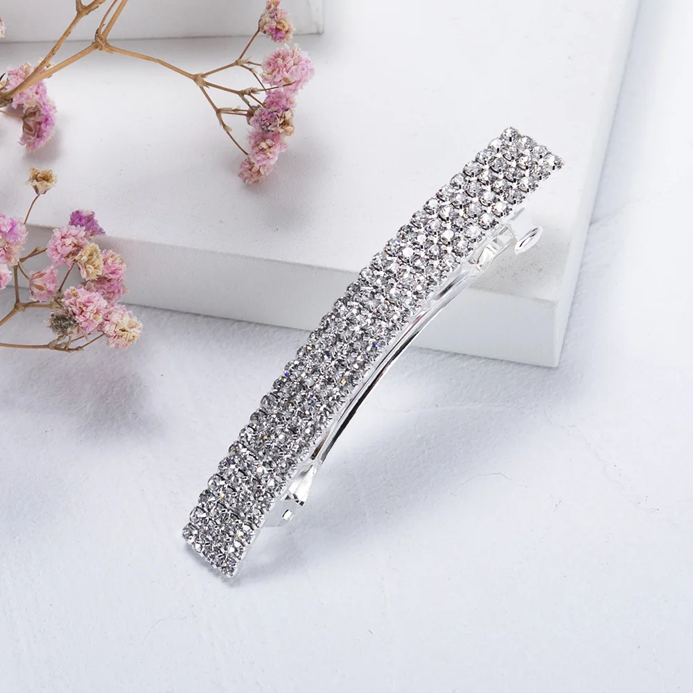 European and American new rhinestone spring clamp rhinestone disc hair luxury high-end spring ponytail clip