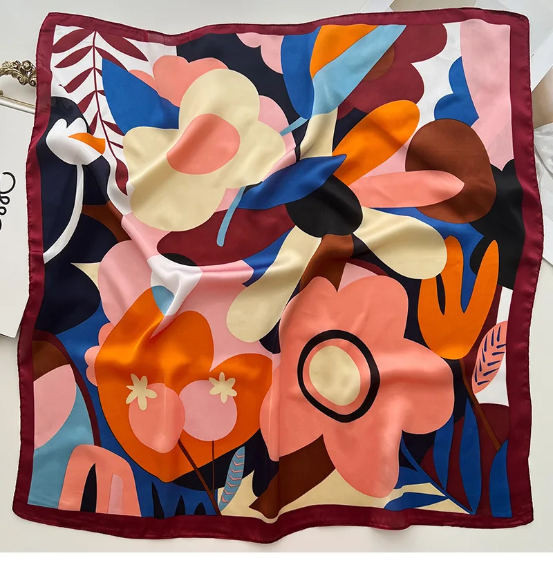 2025 Fashion Luxury Brand 70cm Silk Square Scarf Women Satin Shawl Wrap Hijab Echarpe Neck Tie Female Hair Bandana Headkerchief