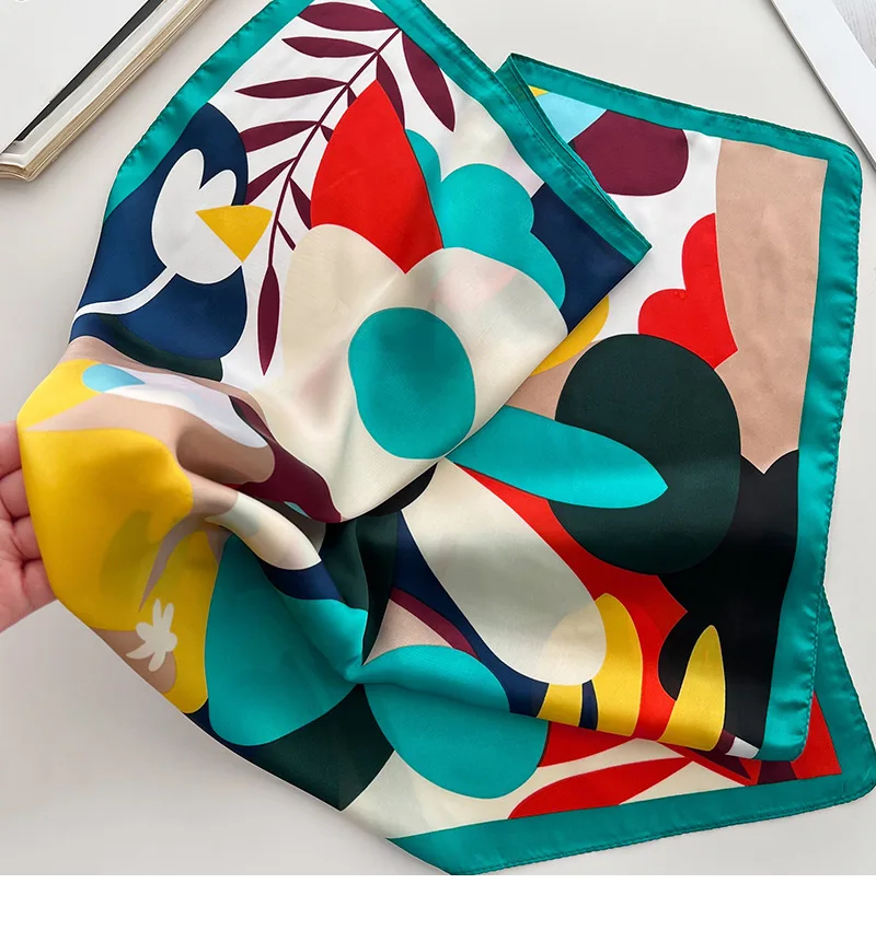 2025 Fashion Luxury Brand 70cm Silk Square Scarf Women Satin Shawl Wrap Hijab Echarpe Neck Tie Female Hair Bandana Headkerchief