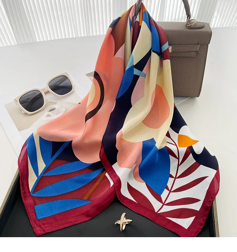 2025 Fashion Luxury Brand 70cm Silk Square Scarf Women Satin Shawl Wrap Hijab Echarpe Neck Tie Female Hair Bandana Headkerchief