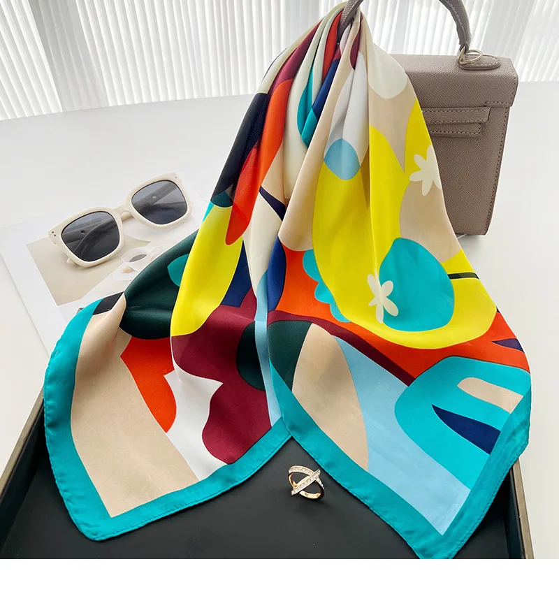 2025 Fashion Luxury Brand 70cm Silk Square Scarf Women Satin Shawl Wrap Hijab Echarpe Neck Tie Female Hair Bandana Headkerchief
