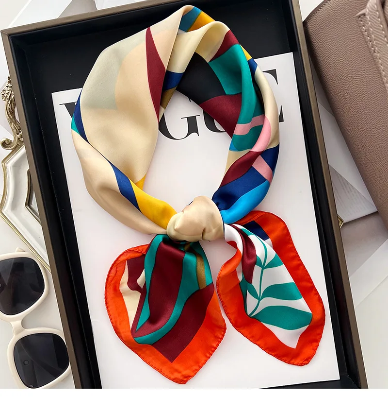 2025 Fashion Luxury Brand 70cm Silk Square Scarf Women Satin Shawl Wrap Hijab Echarpe Neck Tie Female Hair Bandana Headkerchief