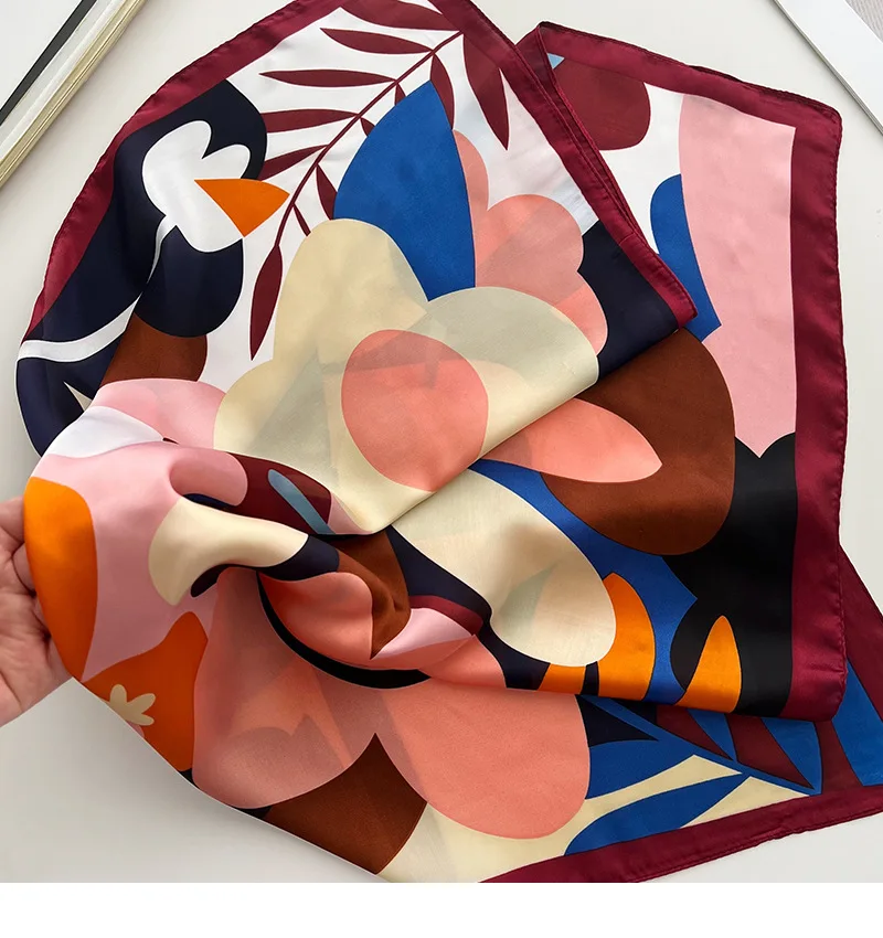 2025 Fashion Luxury Brand 70cm Silk Square Scarf Women Satin Shawl Wrap Hijab Echarpe Neck Tie Female Hair Bandana Headkerchief
